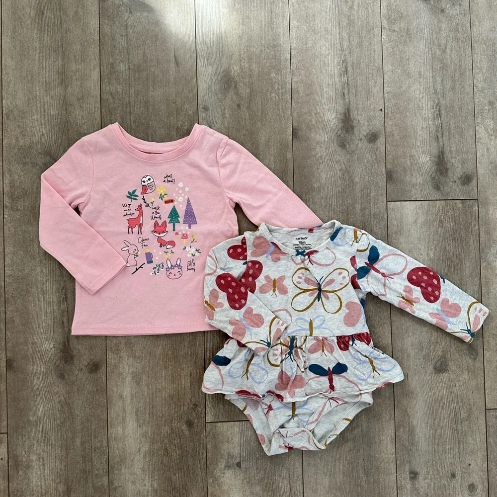 Carter’s  romper tutu shirt & members mark shirt girls size 18 months Euc